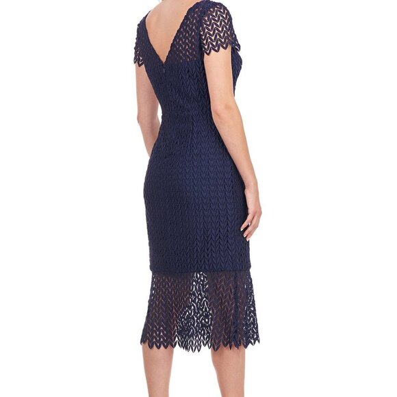 Kay Unger Nordstrom's Tatum Navy Lace Midi Dress 12 NWT - Picture 2 of 11